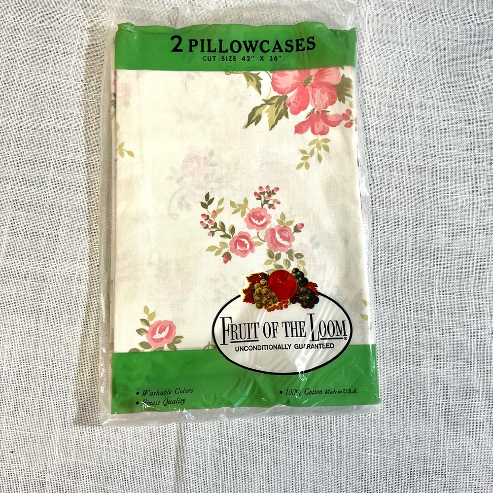 Vintage pillow cases slips pink flower retro fruit of the loom